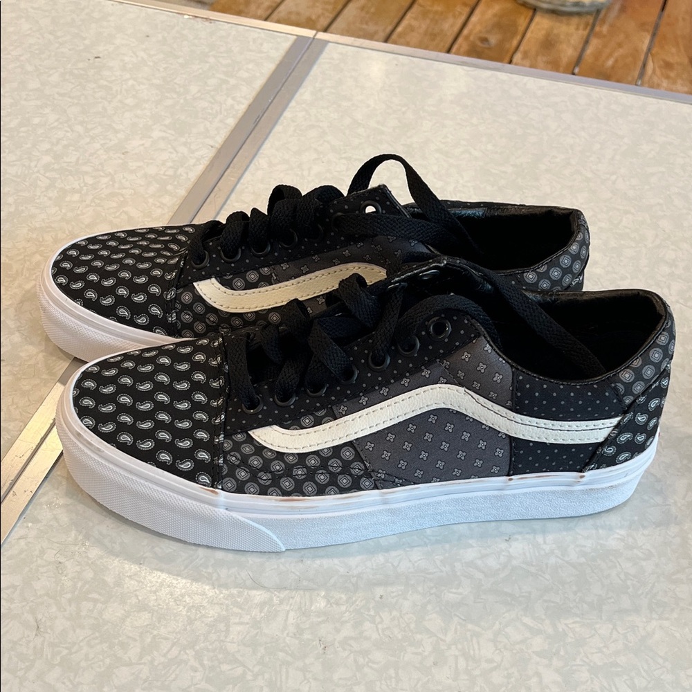 Vans Old Skool Patchwork Classic Skate Shoes Men's 7 Black Gray Paisley Calico